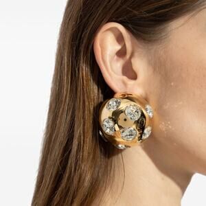 JACQUEMUS | Les Boucles Salon Rhinestone Studded Ball Earrings in Gold & Crystal